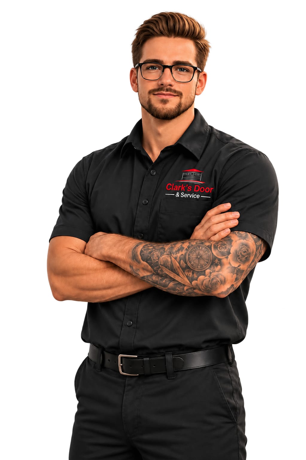 Supplied Clark's Door & Service brand avatar wearing the company shirt